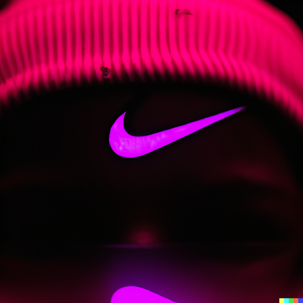 DALL·E 2022-06-14 22.18.46 - photo of a forehead with neon pink sweat on it, and in the sweat is a reflection of a nike logo.png