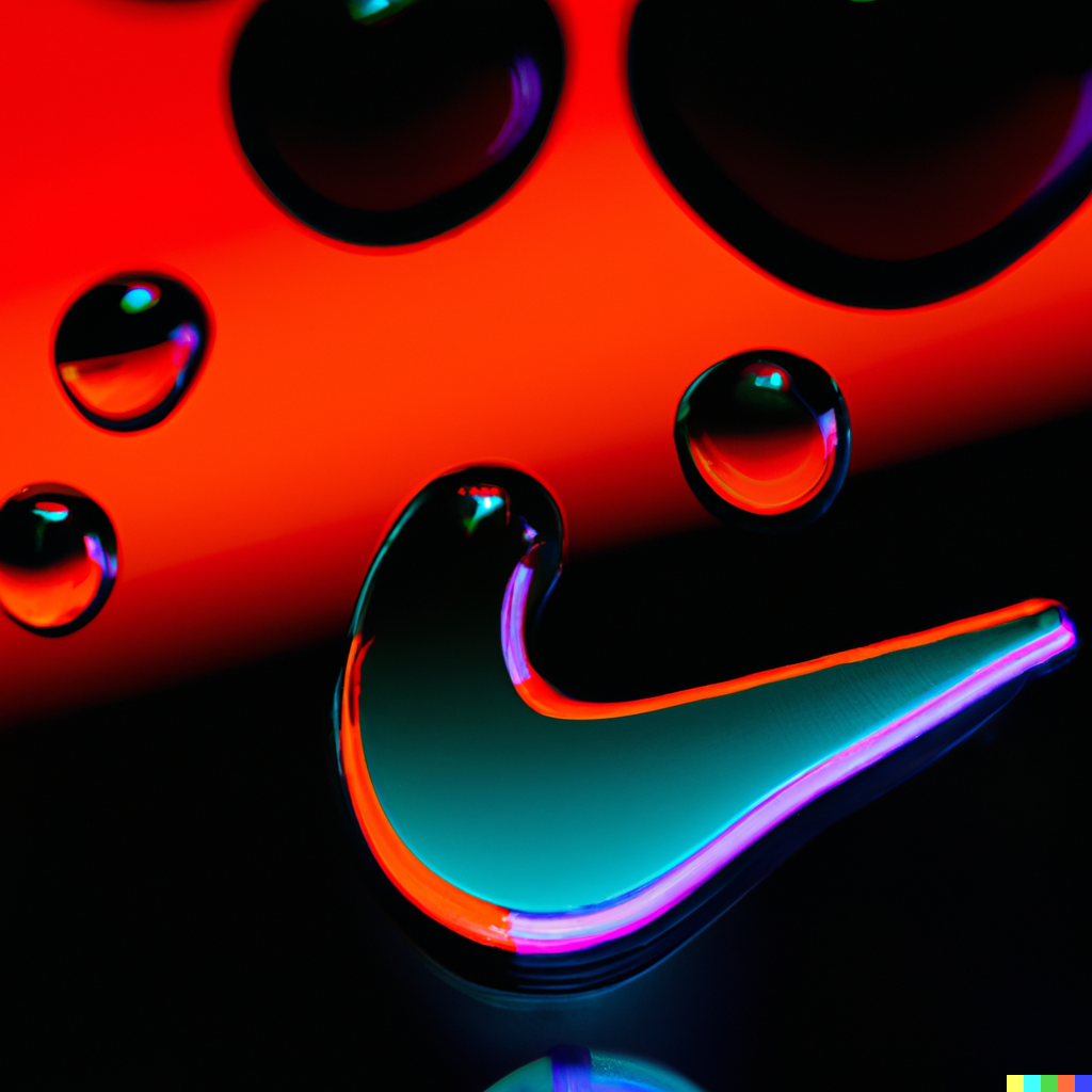 DALL·E 2022-06-14 22.24.50 - macro photo of neon drops of liquid and inside is a nike logo reflection.png