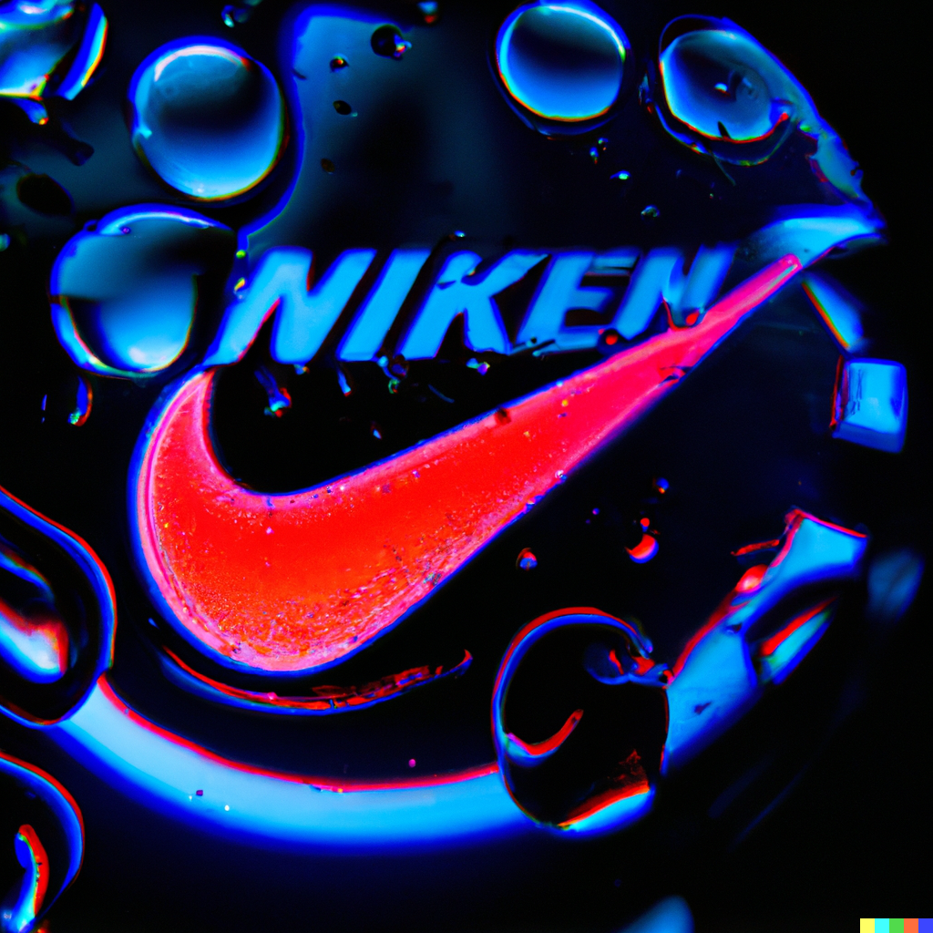 DALL·E 2022-06-14 22.25.30 - fisheye lens photo of neon drops of liquid and inside is a nike logo reflection.png