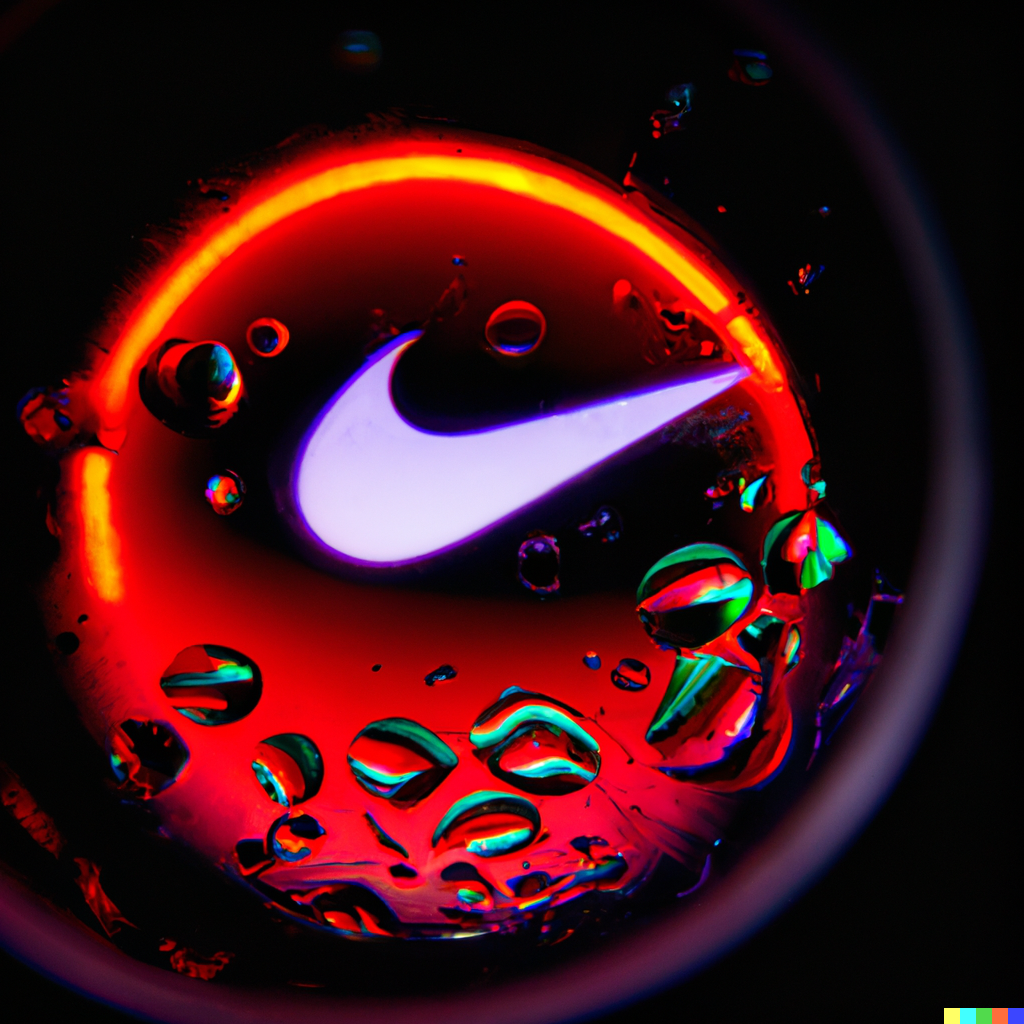 DALL·E 2022-06-14 22.25.31 - fisheye lens photo of neon drops of liquid and inside is a nike logo reflection.png