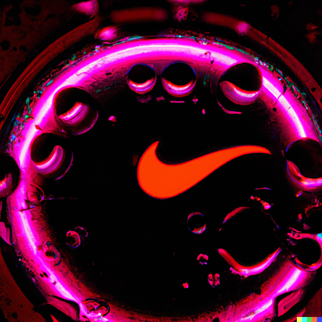 DALL·E 2022-06-14 22.25.33 - fisheye lens photo of neon drops of liquid and inside is a nike logo reflection.png