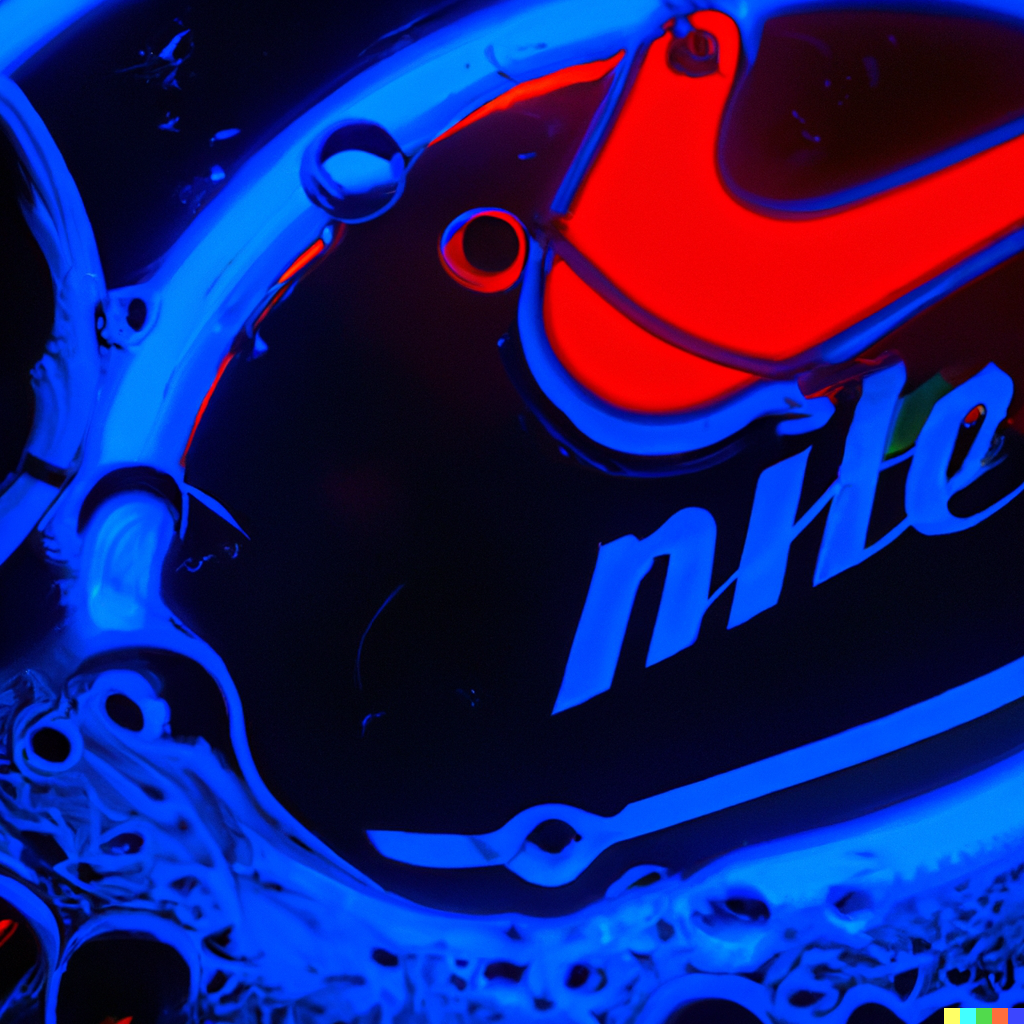 DALL·E 2022-06-14 22.26.31 - neon drops of liquid and inside is a nike logo reflection, wide angle.png