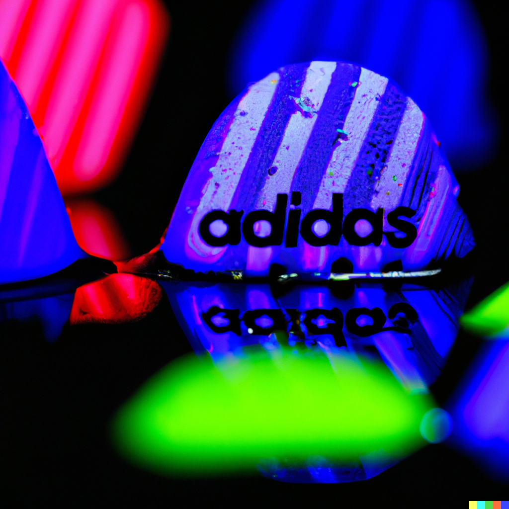DALL·E 2022-06-14 22.28.35 - macro photo of neon colored drops of paint and inside is an adidas logo reflection.png