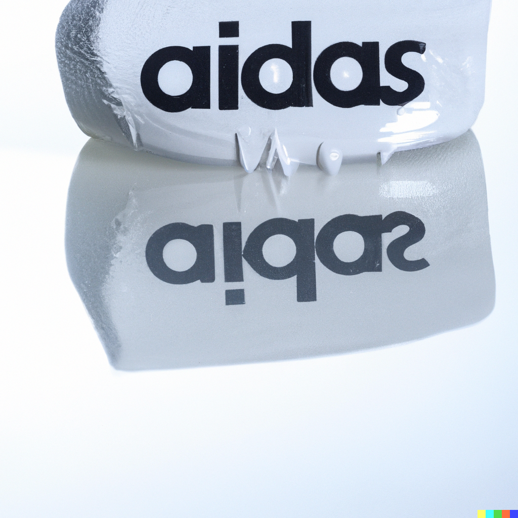 DALL·E 2022-06-14 22.30.32 - thick, soft, opaque resin and inside is an adidas logo reflection, on white space background.png