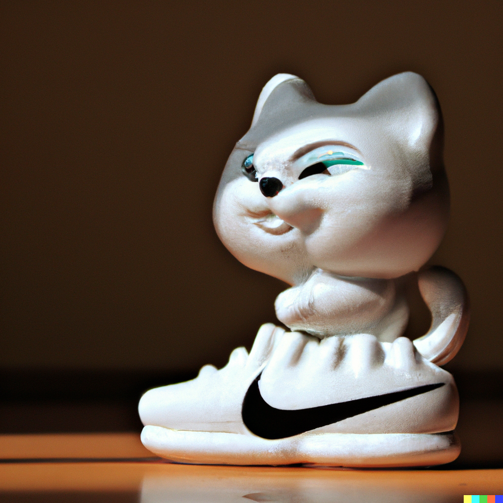 DALL·E 2022-06-14 22.43.47 - photo of cute porcelain cat with nike logo, natural lighting.png