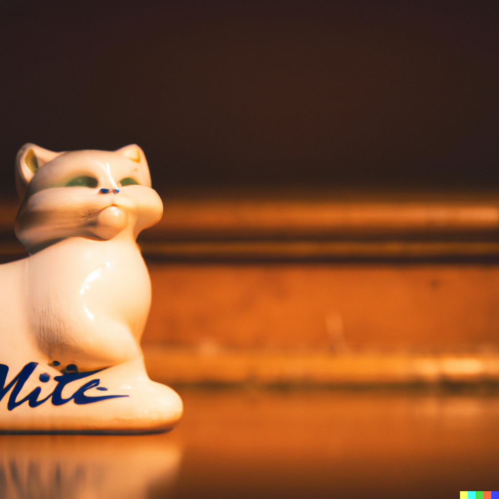 DALL·E 2022-06-14 22.44.52 - photo of cute antique porcelain cat with nike logo, warm lighting.png