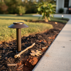dark walkway path light beside residential driveway at night