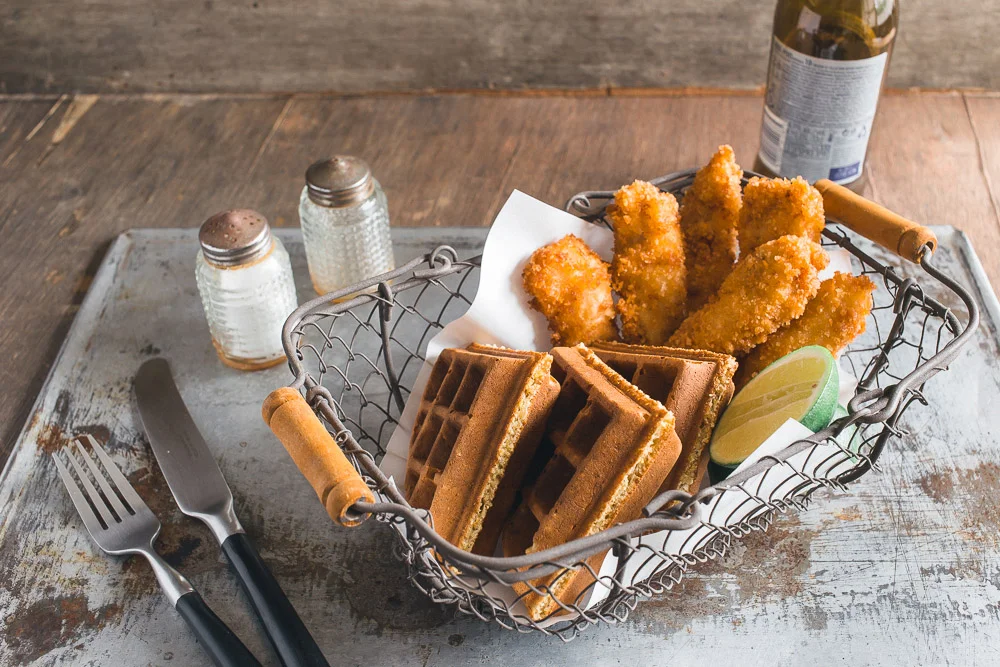 Cornbread Waffles and Beer-Battered Chicken