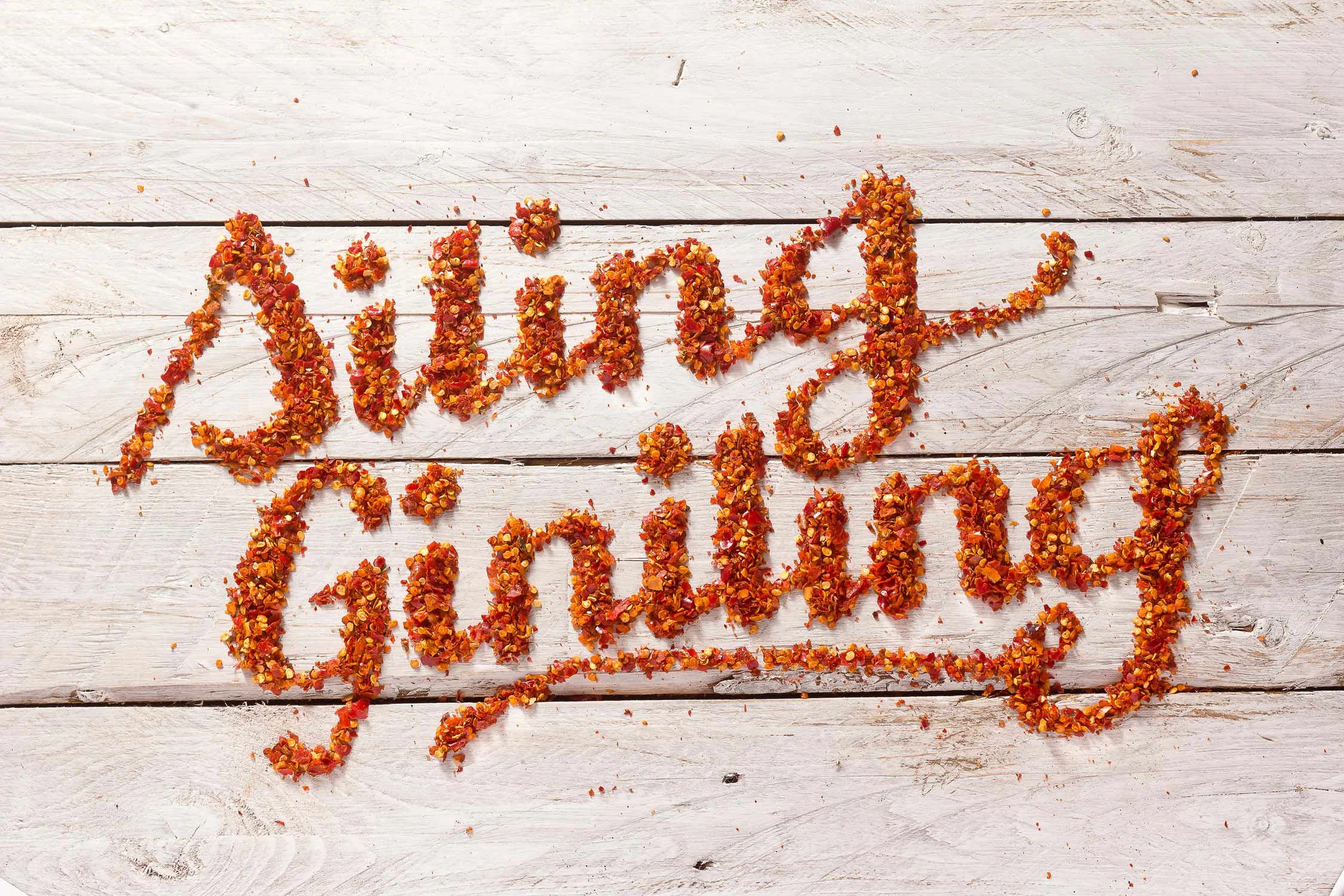 “ Siling Giniling ,” Chili Flakes on Wood