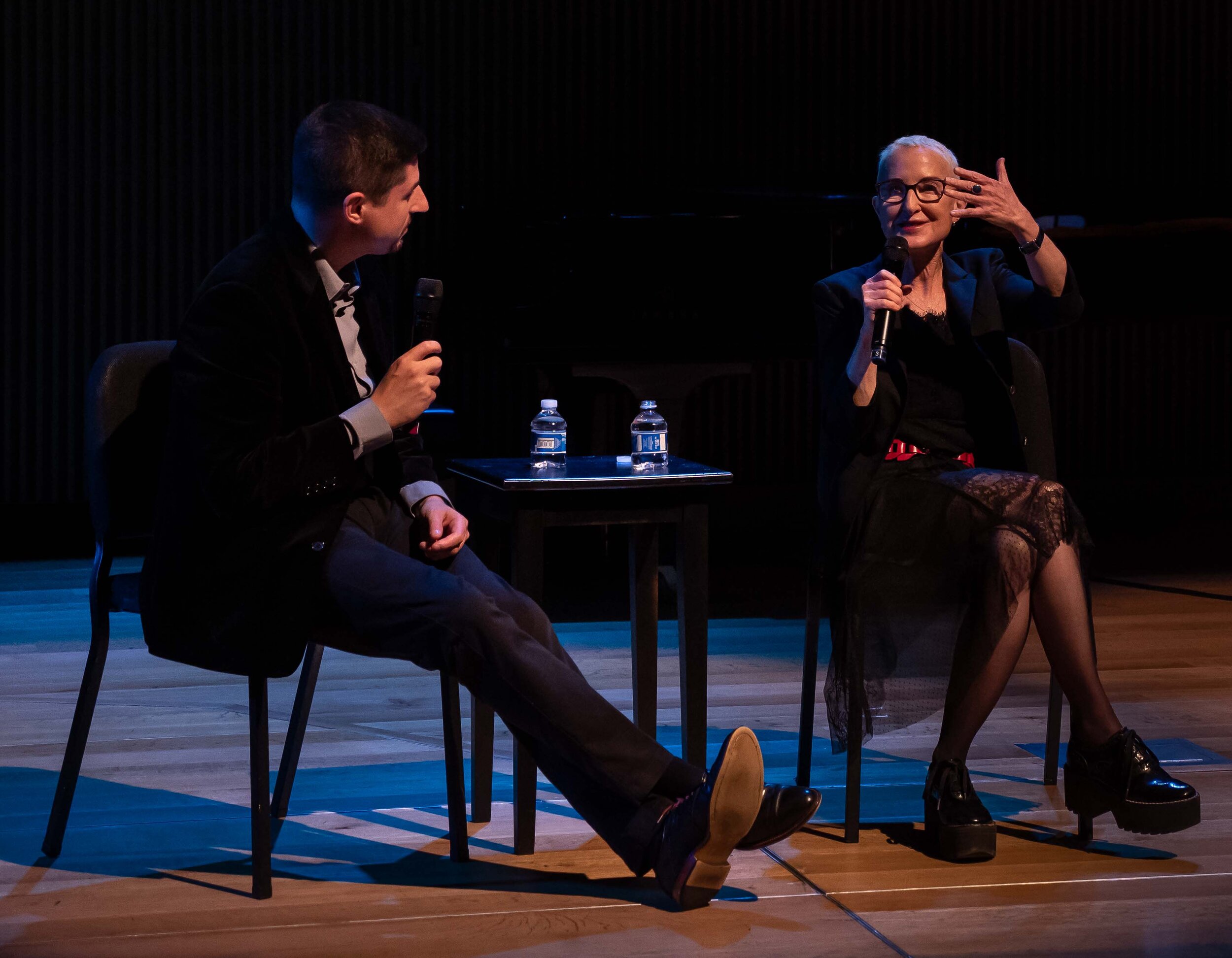  “How Music is Made with Myra Melford,” Eric Dudley and Pianist, Composer Myra Melford, on stage at SF Jazz Center. [Photo by Stephen B. Hahn] 