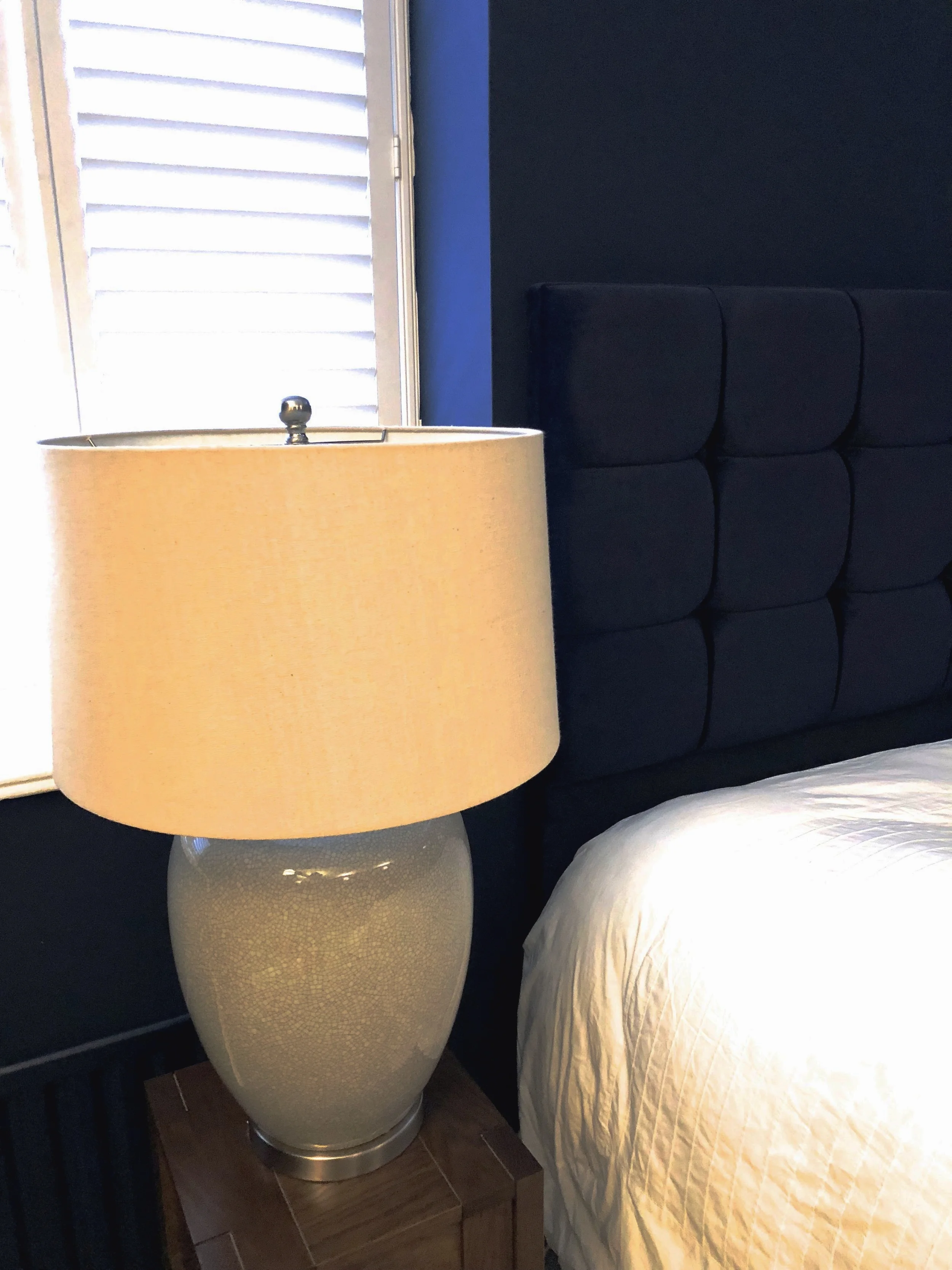 Table lamps in grey ceramic with white shade, please enquire within.