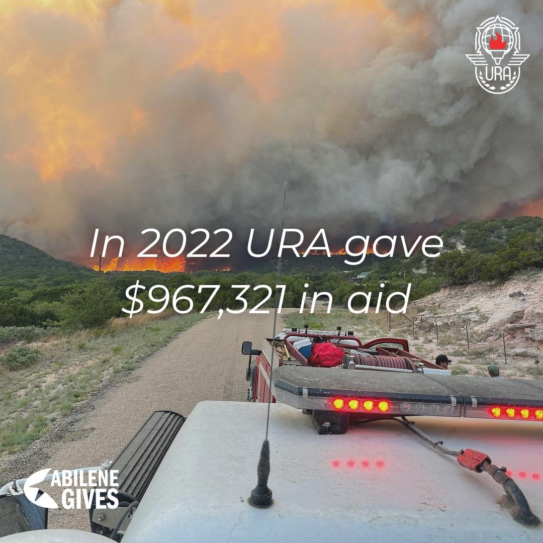 In 2022 West Texas experienced two wildfires, the Eastland Complex Wildfire and the Mesquite Heat Fire. Thanks to your generous donations, United Rescue Alliance dispersed $967,321 in aid to support those affected. This year during Abilene Gives we w