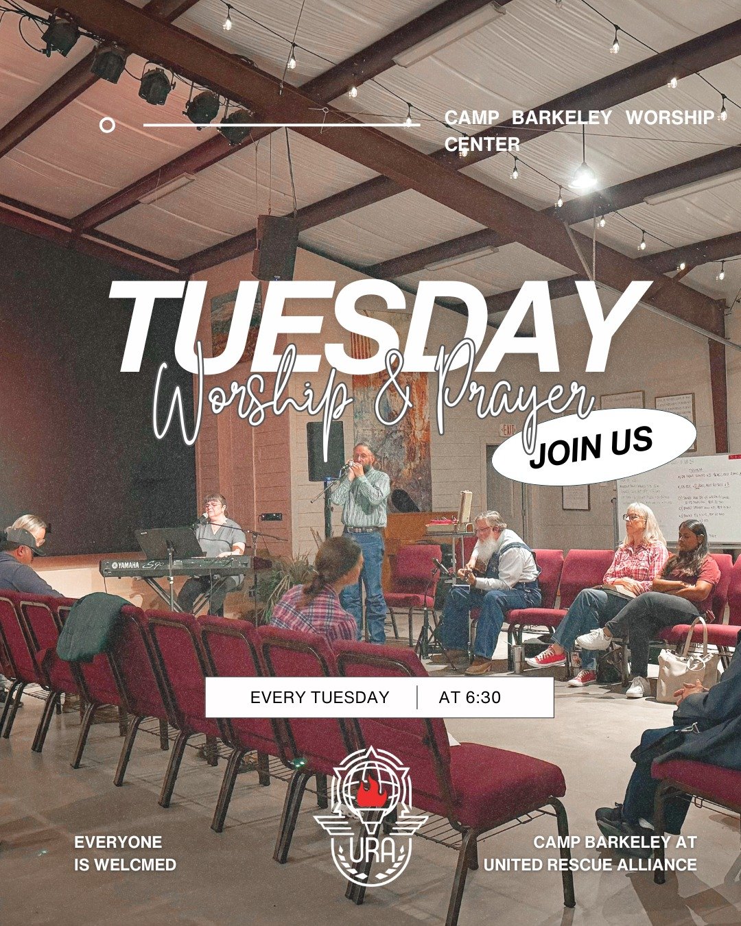 Tuesday Night Worship is happening TONIGHT 🙌 and you&rsquo;re invited! 🎉
Come experience powerful worship, real community, and the peace only God can bring.
✨ Bring a friend and let&rsquo;s lift His name together!
🕖 6:30 PM | 📍Camp Barkeley Worsh