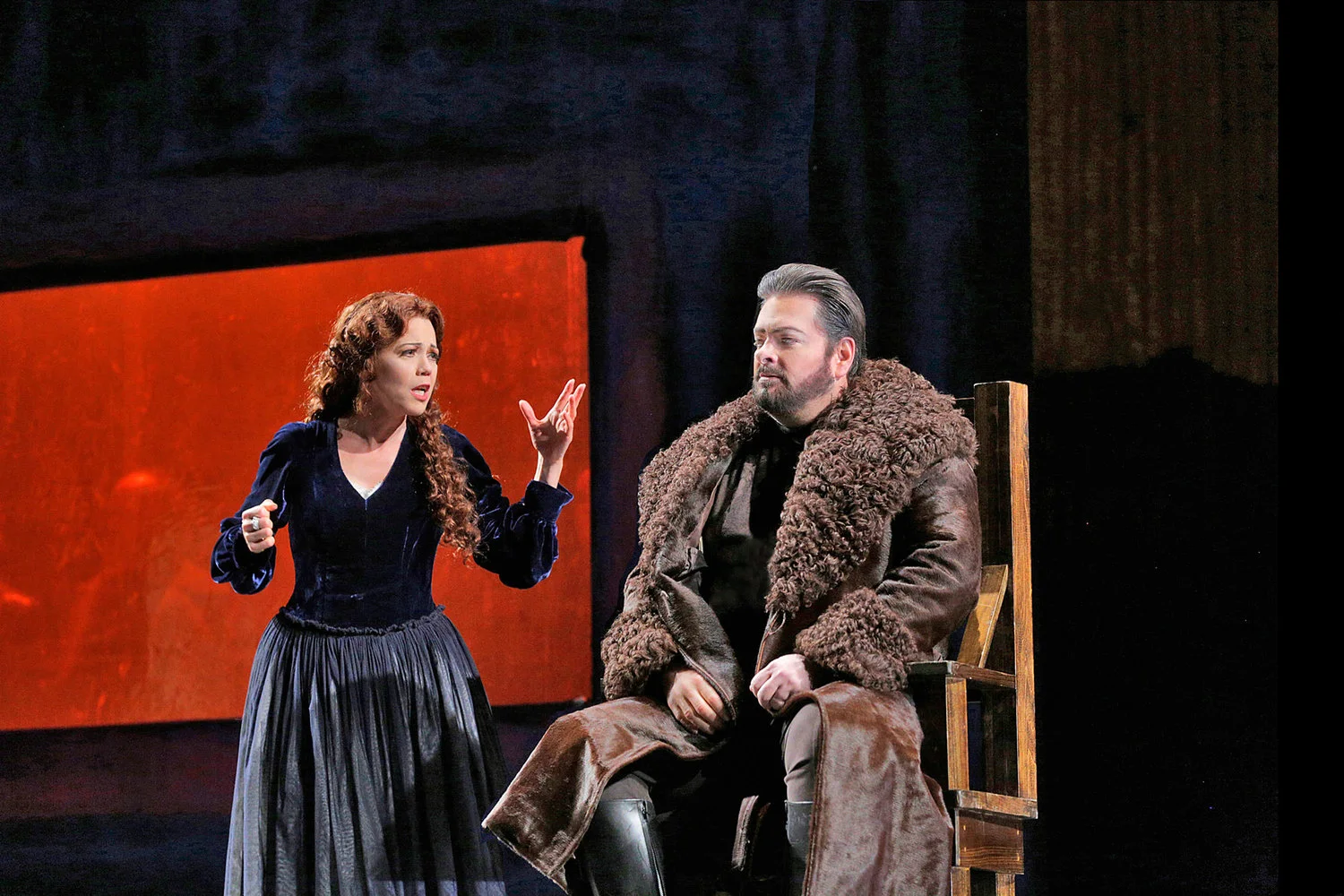 Elizabeth Futral as Lucia and Weston Hurt as Enrico in Puccini's Lucia di Lammermoor at Portland Opera. Photo by Ken Howard. 
