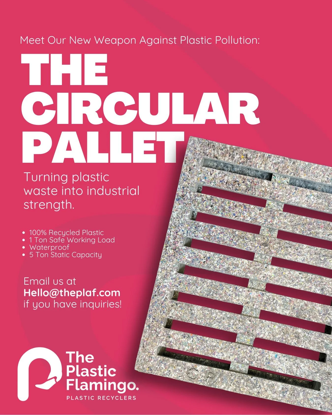 Plastic pollution doesn&rsquo;t have to end in landfills or oceans.

It can be transformed into something stronger.

Introducing our Circular Pallet, made from 100% recycled plastic waste and engineered for real warehouse operations.

With a 1-ton sa