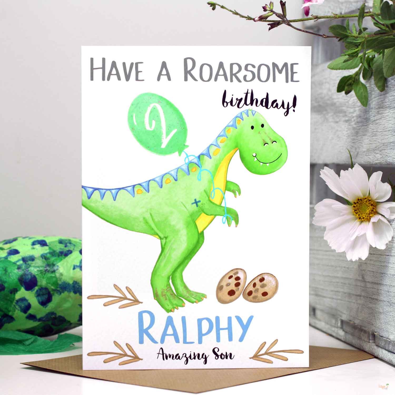 Cute Dinosaur Roarsome 7th Birthday Card