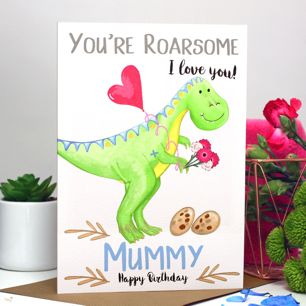 Personalised 'Have a Roarsome Birthday' Dinosaur Card - Bespoke Gifts