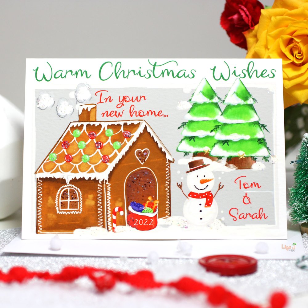 Gingerbread House \'New Home\' First Christmas Card — Liza J design