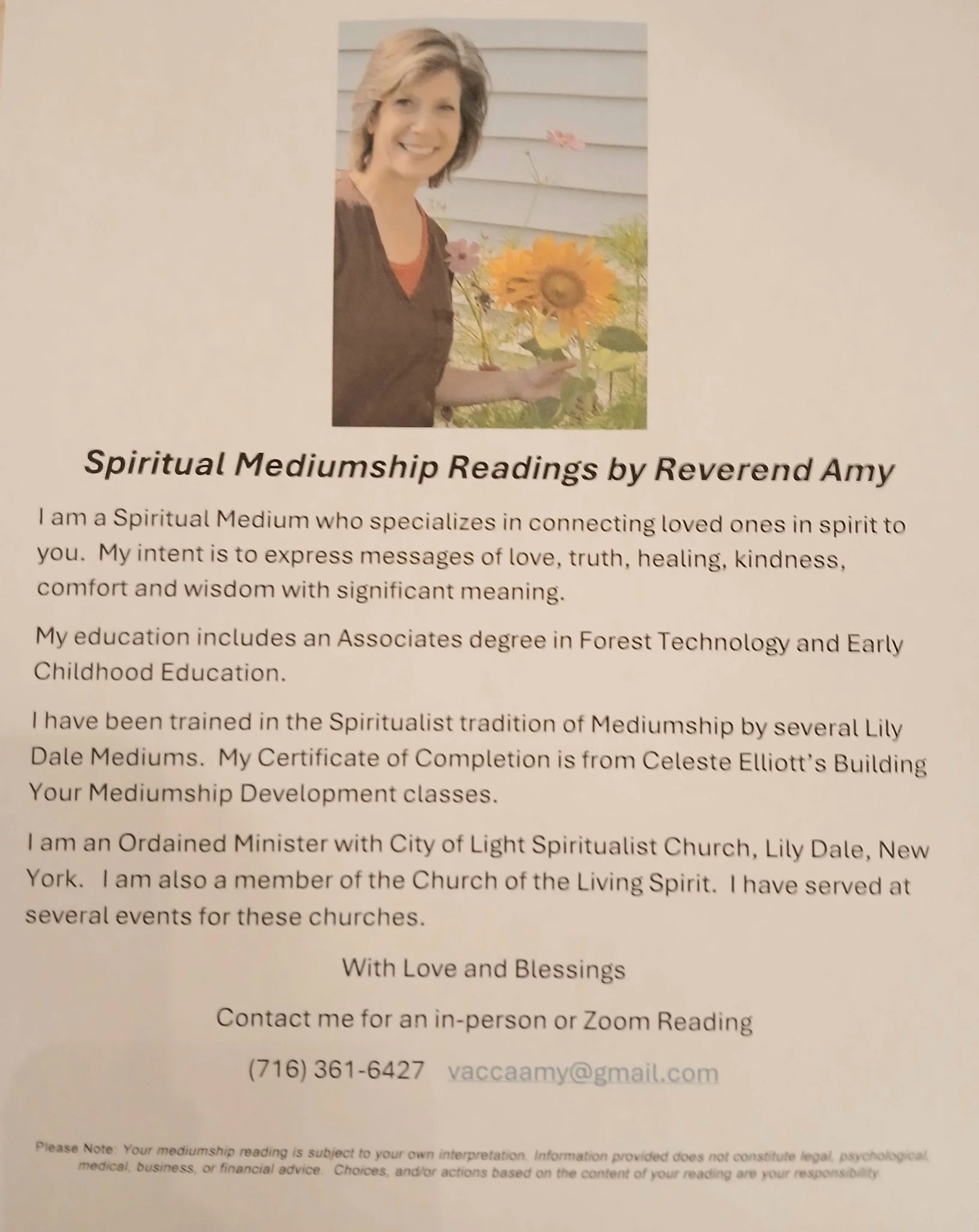 Spiritualist Mediumship Readings by Amy
