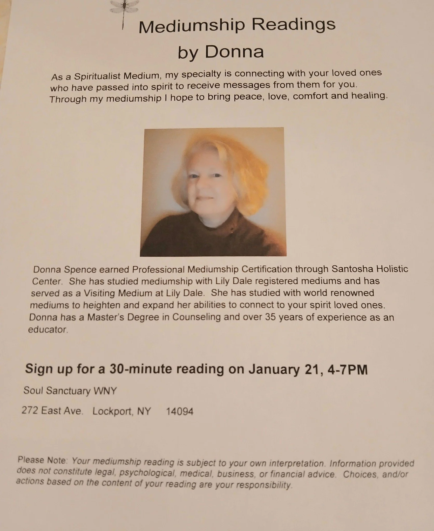 Spiritualist Mediumship Readings by Donna