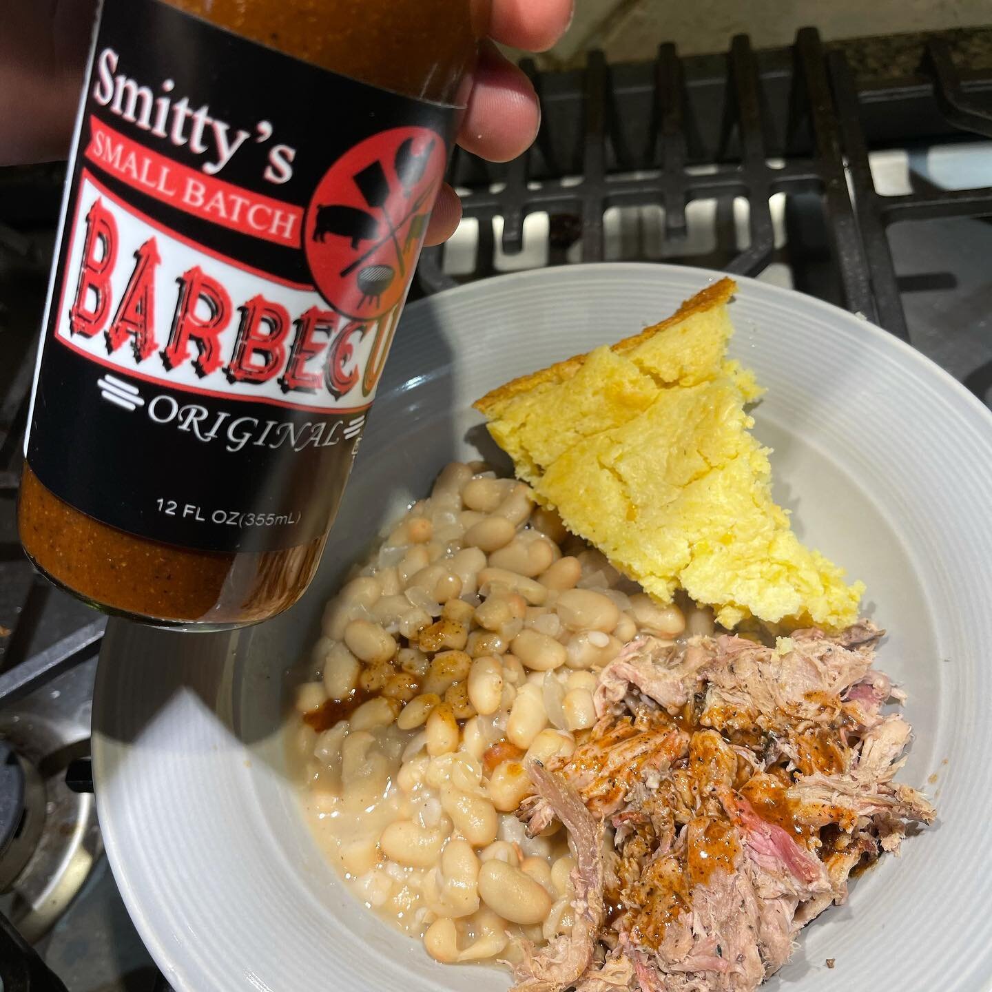 Yesterday&rsquo;s labor of love is tonight&rsquo;s dinner. @hushpiggies Smitty&rsquo;s Small Batch makes this pork and white beans sing! 🎶 Add some award winning (4-H Fourth Grade) sour cream cornbread for the win! 
#smittyssmallbatch #hushpiggies #
