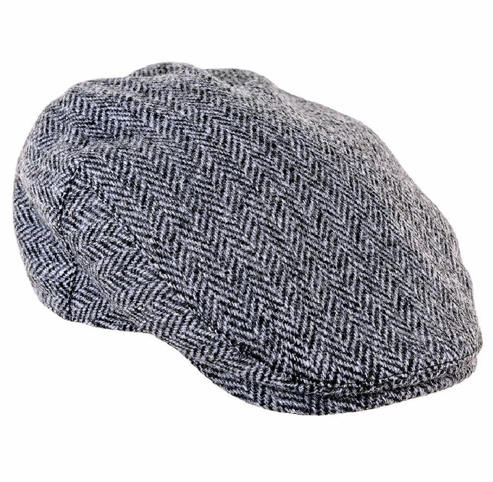 Highland Harris Tweed Flat Cap Black/Grey Herringbone — Vintage