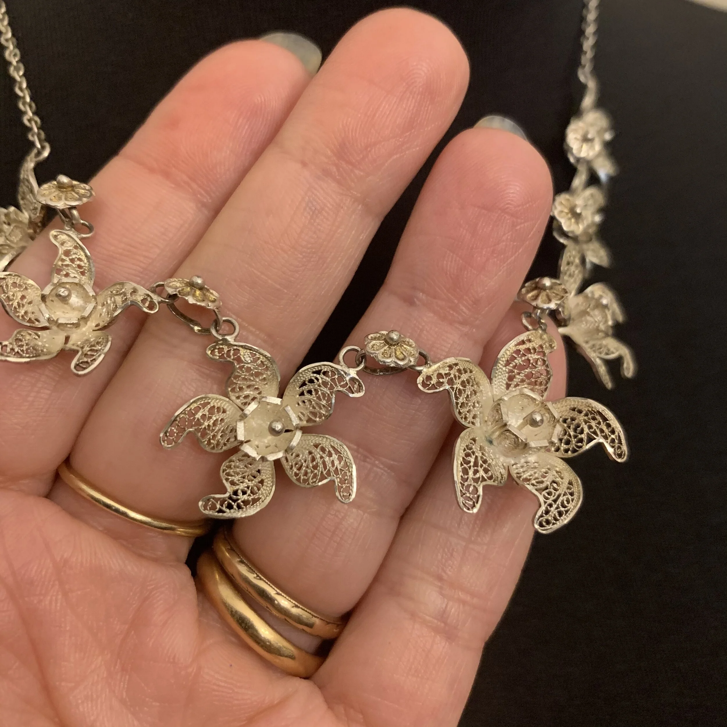 Vintage 1950s Silver Filigree Flower 