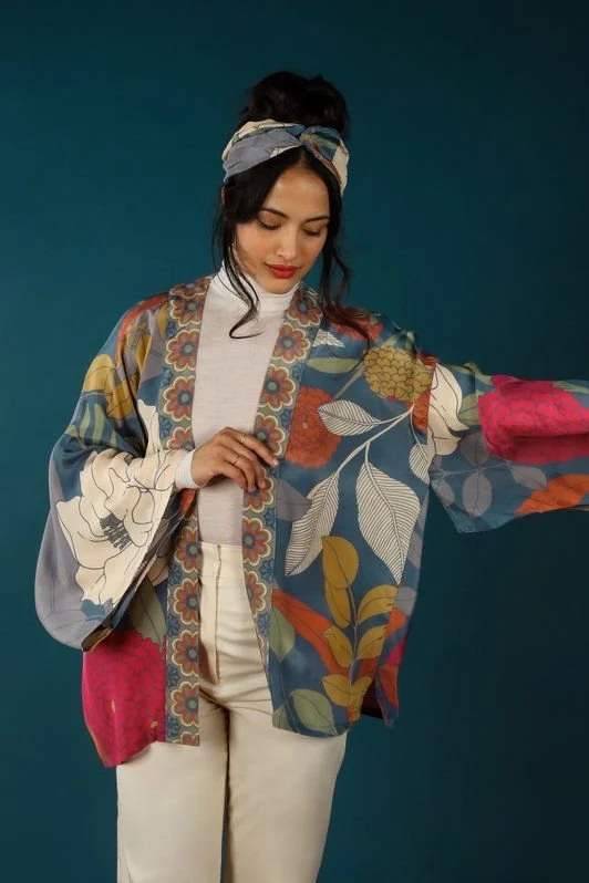Winter Floral Kimono Jacket - Heather 