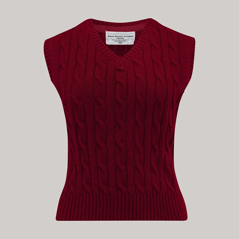 Cable Knit Slipover Vest - Wine - The Seamstress of Bloomsbury — Vintage  Quine