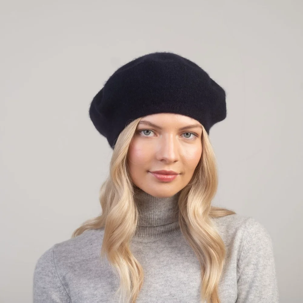 Cashmere Knitted Beret Dark Navy Kiltane — Vintage Quine