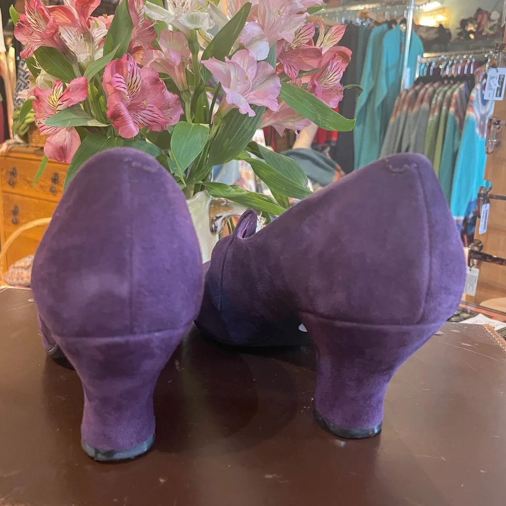 Hotter Donna Aubergine Suede Heels UK5 Vintage Quine