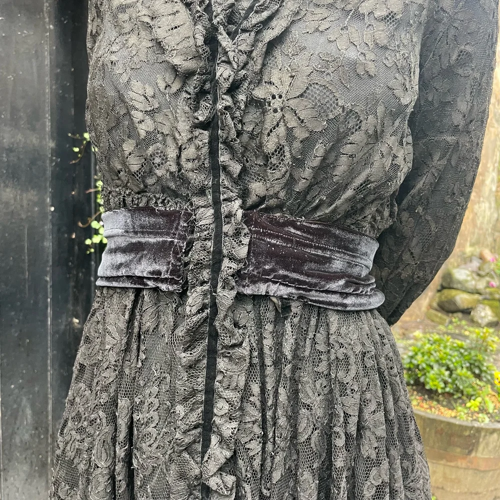 Edwardian Black Lace Dress With Contrasting Panel  Vintage Quine