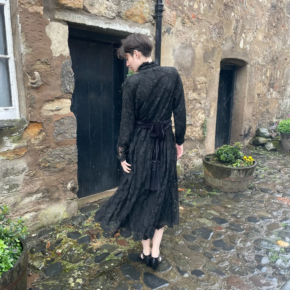 black edwardian dress Vintage Edwardian Romantic Antique Witchy Black Silk Wrapper Dress
