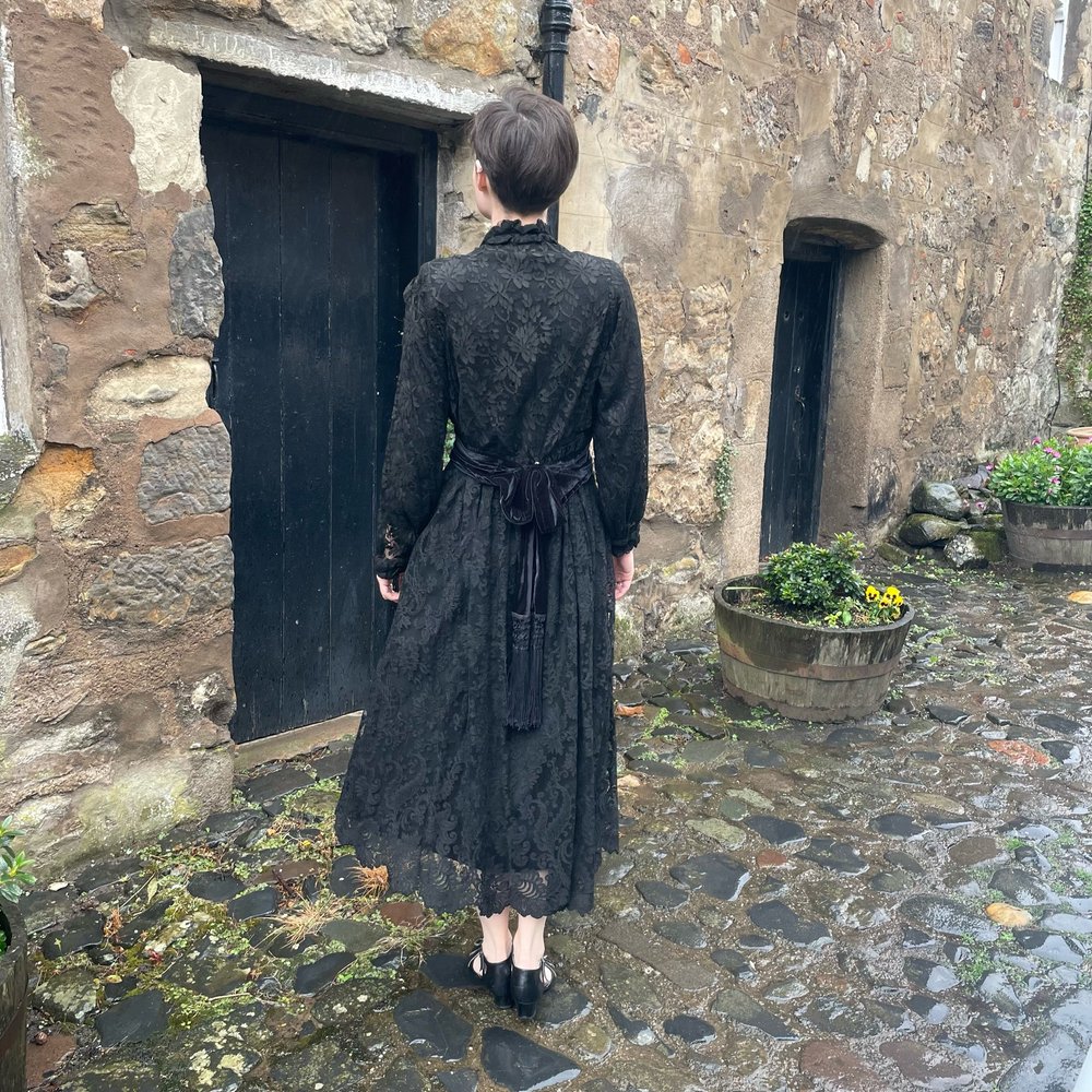 Edwardian Black Lace Dress With Contrasting Panel  Vintage Quine