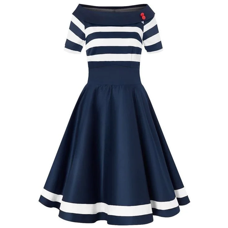 blue and white striped sailor dress Nautical Stripes Midi Dress - Navy and White (FINAL SALE), Medium | Hazel and Olive main image 0
