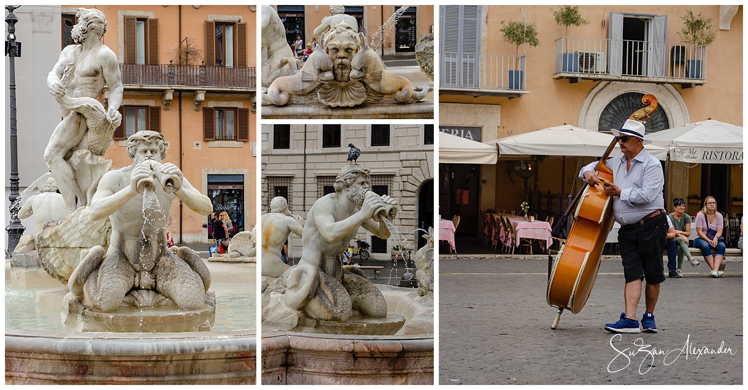 © 2018 SuZan Alexander. La Fontana del Moro Fountain and Musician Collage. Digital Photography