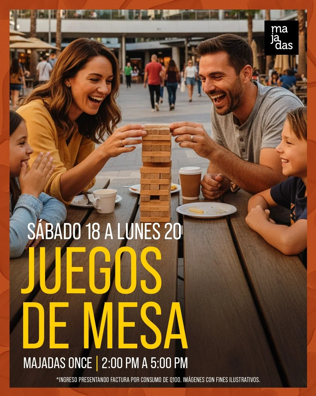 En este fin de semana largo, la diversi&oacute;n est&aacute; en Majadas. 😎 Ven con tus amigos o familia y pasa una tarde con juegos de mesa.

Majadas ONCE
S&aacute;bado 18 a lunes 20 de octubre |  2:00 p.m. a 5:00 p.m.
Ingreso presentando factura po