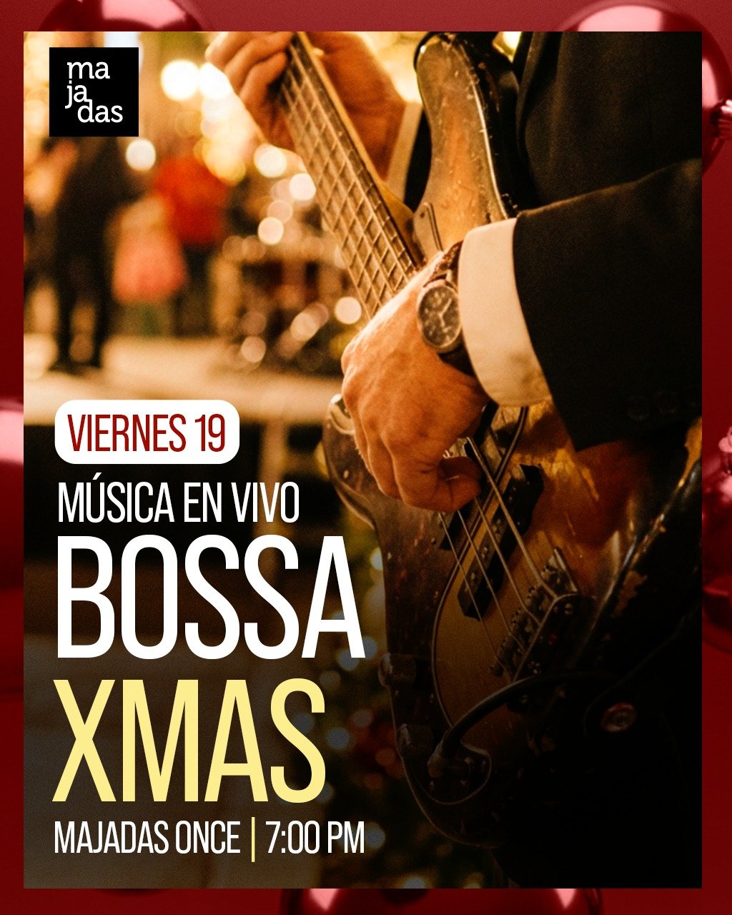 La mejor m&uacute;sica navide&ntilde;a en vivo al estilo bossa nova con Bossa Xmas. 🎷

Plaza Central, Majadas ONCE
Viernes 19 diciembre 2025 | 7:00 pm