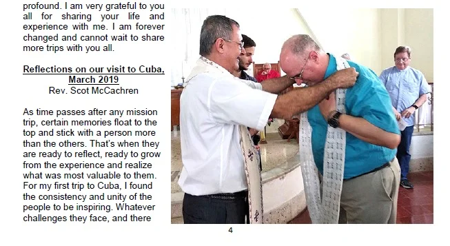 Read the Cuba Work Group Newsletter highlighting our churches trip to Cuba in March 2019