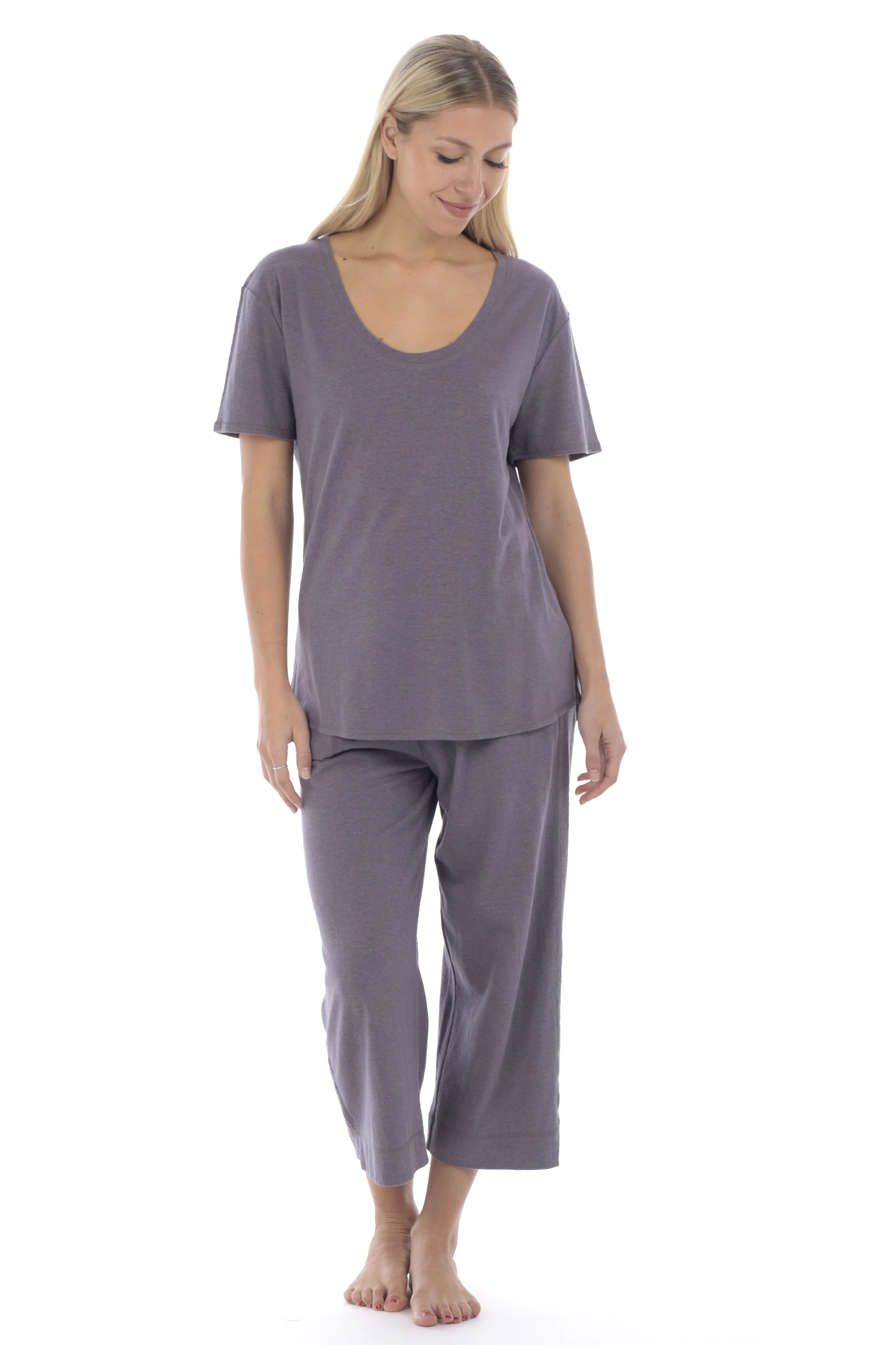 Short Sleeved Pewter Colored Scoop Neck T-shirt, Hemp Clothing - Paper Label .jpg