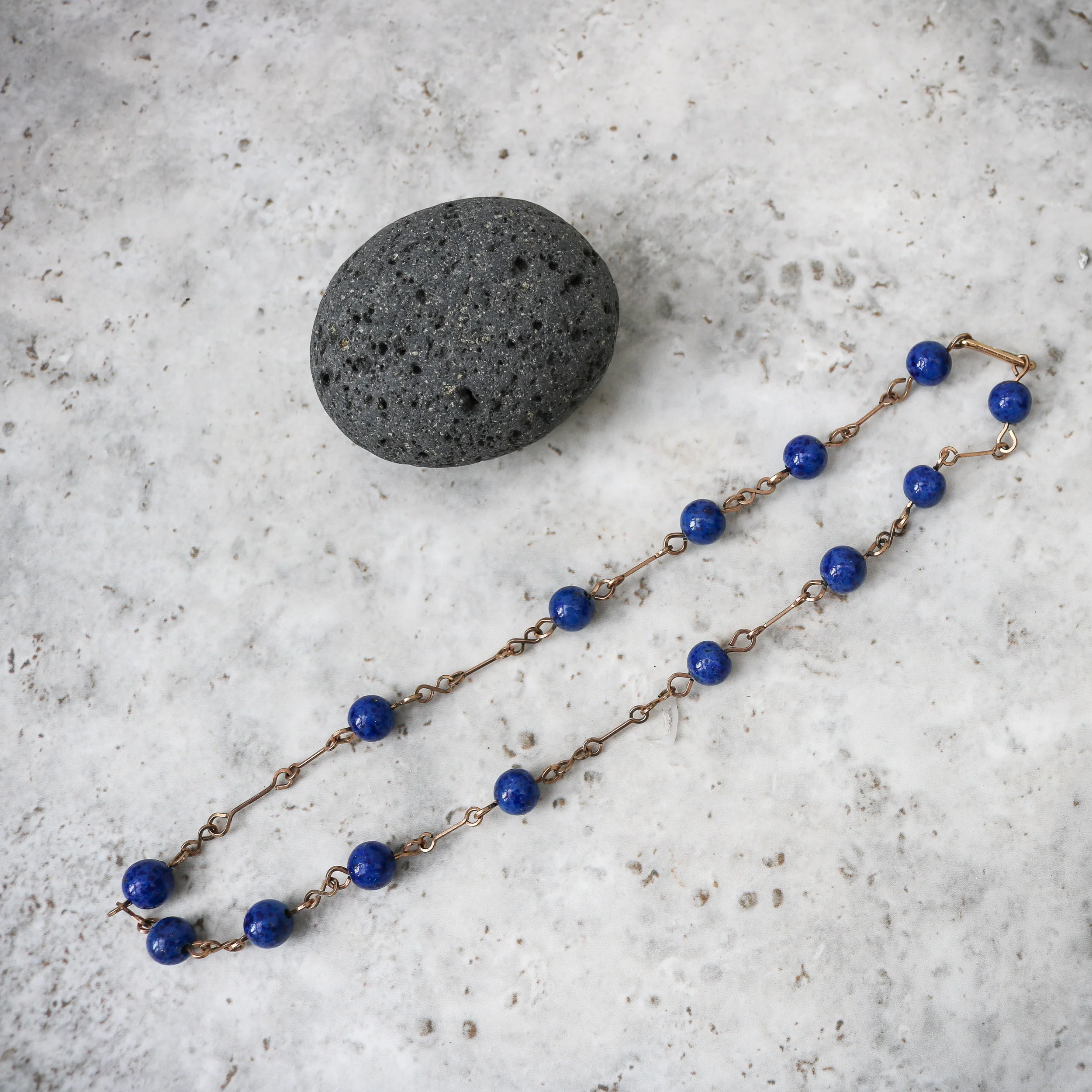 Vintage Blue Glass Chain Necklace