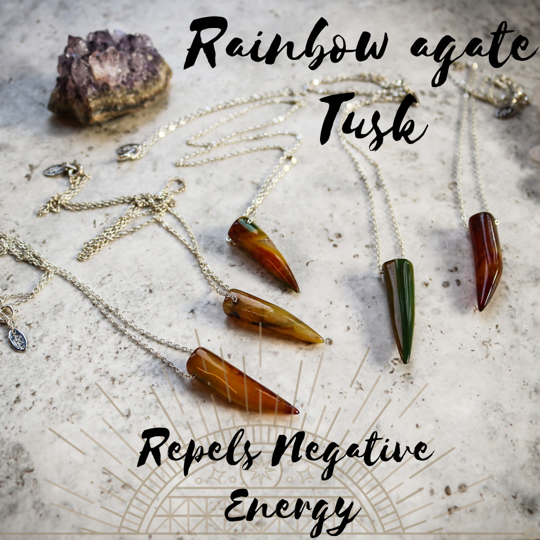 Uplifting Rainbow Agate Tusk Necklace