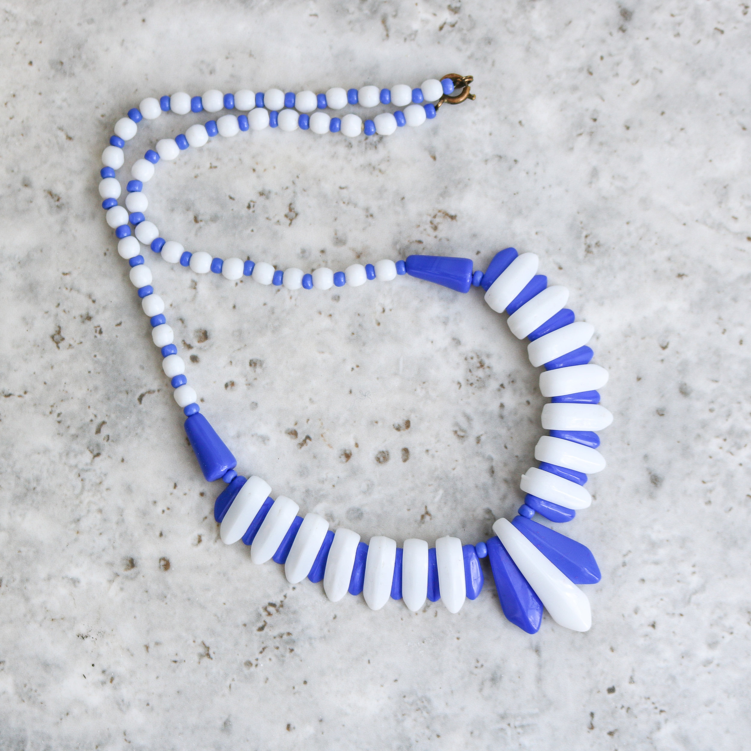 Vintage Glass Blue &amp; White Necklace