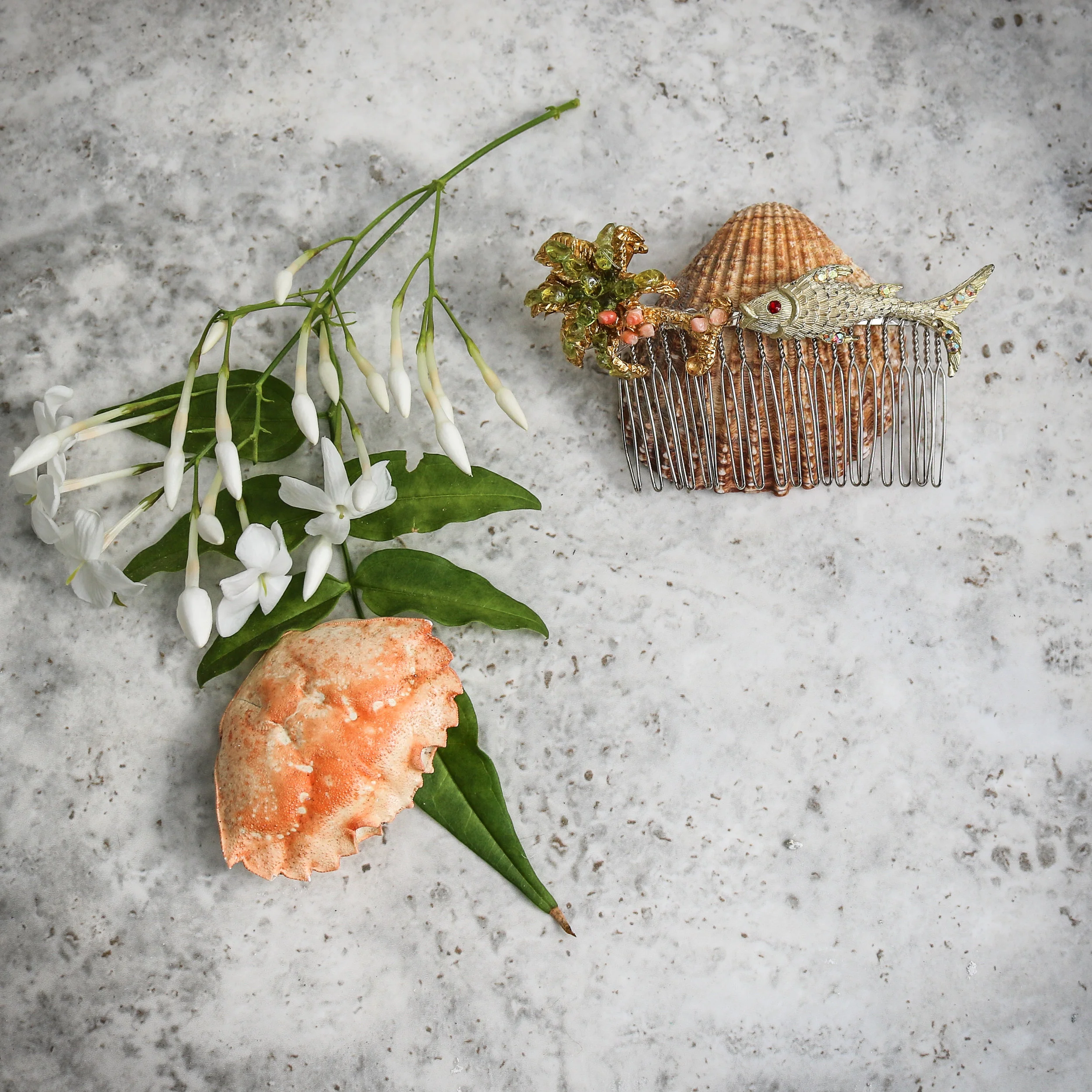 Vintage Tropical Up-Cycled Brooch Hair comb