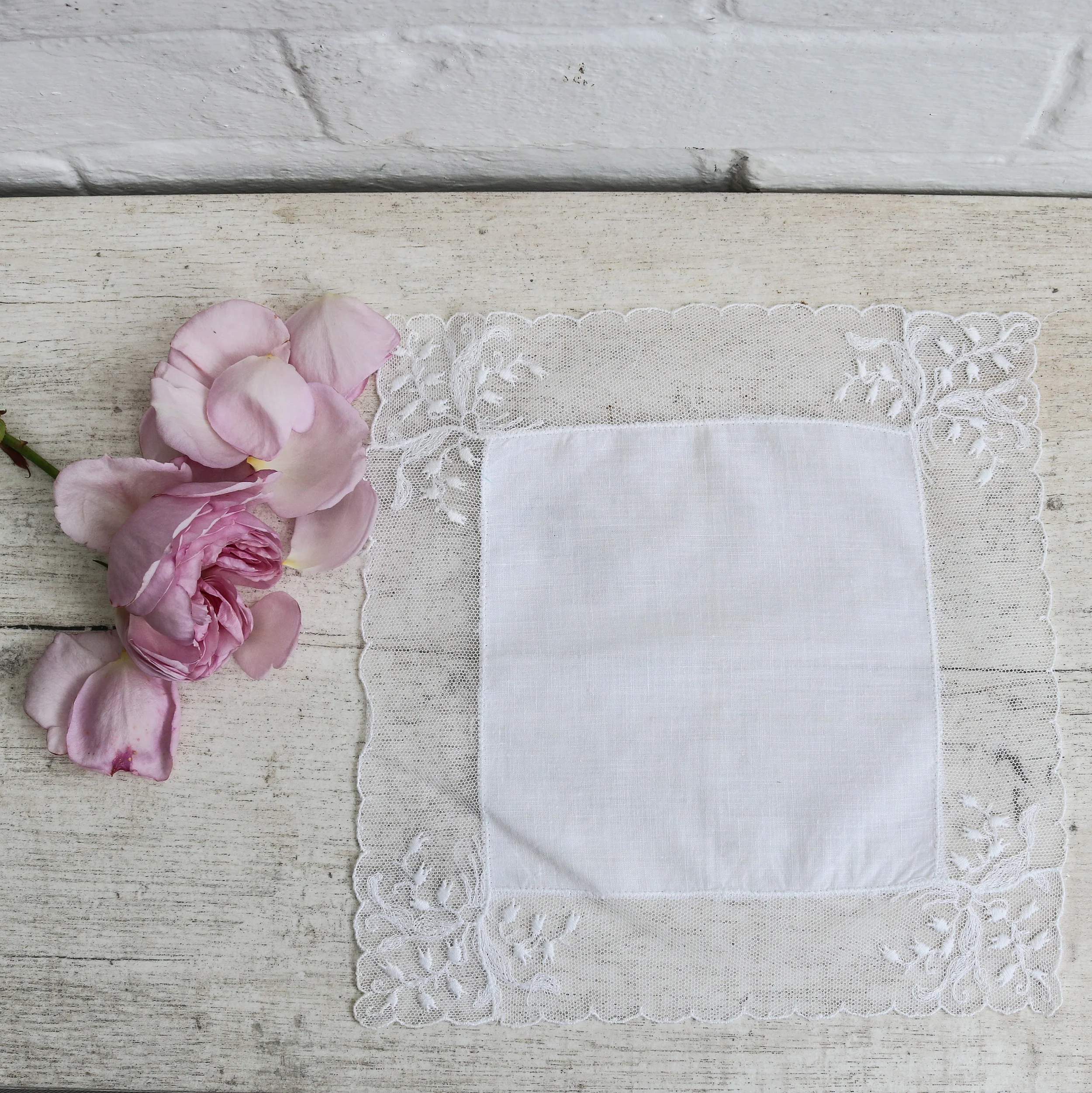 Vintage White Lace Linen Wedding Hankie