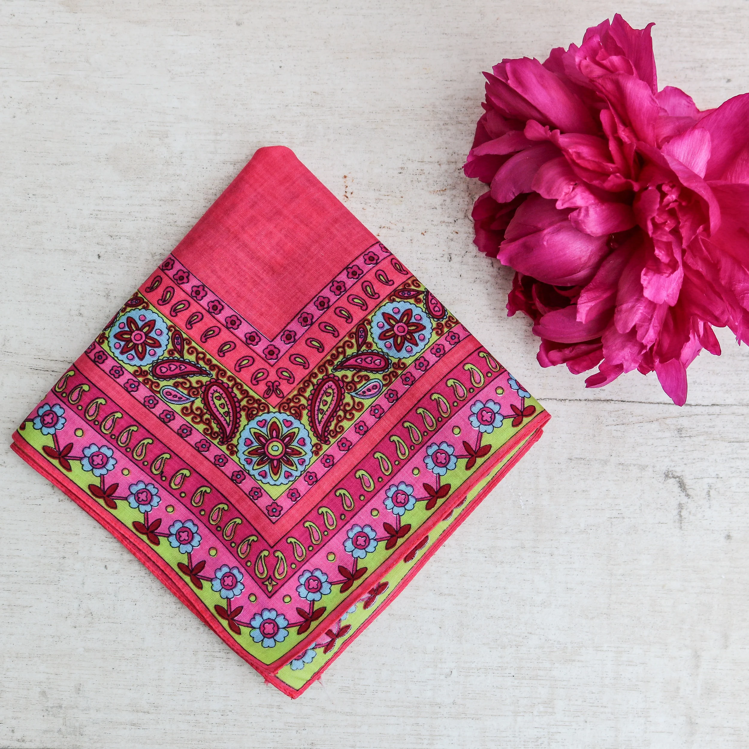 Vintage 60's Paisley Pink Print Hankie 