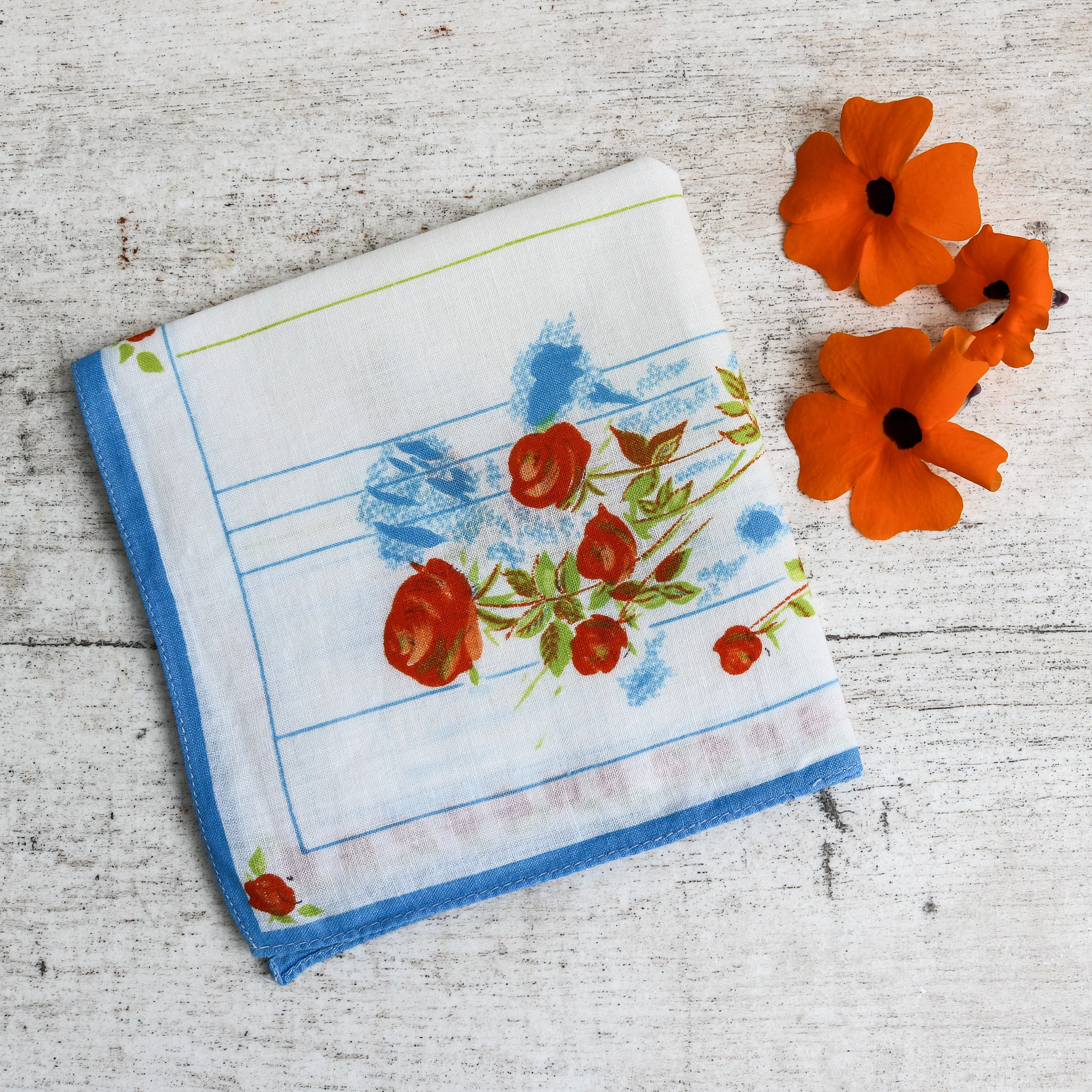 Vintage retro floral cotton hankie