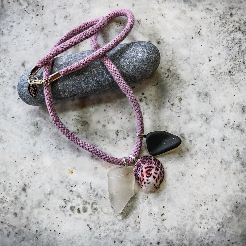 Lilac Sea Glass &amp; Shell Charm Necklace