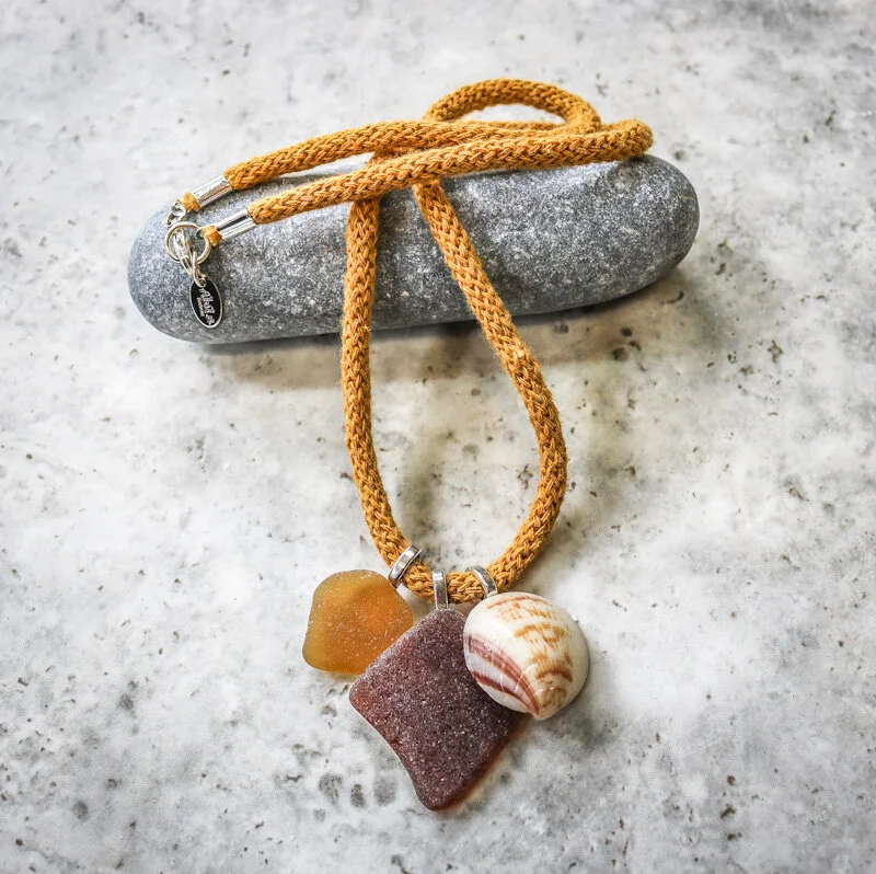 Autumnal Sea glass &amp; Shell Charm Necklace