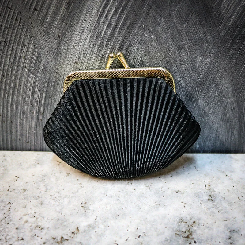 Vintage Art Deco Black Satin Coin Purse